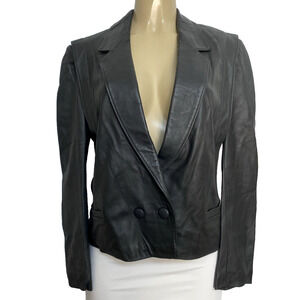 Ted Lapidus Leather Jacket Blazer Gray Long Sleeve France Pockets Vintage 42 L